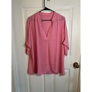 Women’s V Neck Short Sleeve Hot Pink Blouse Size 1X NWOT